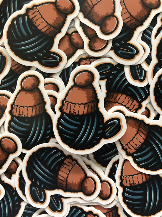 Mini Knit Beanie on a Ball of Yarn Waterproof Vinyl Sticker