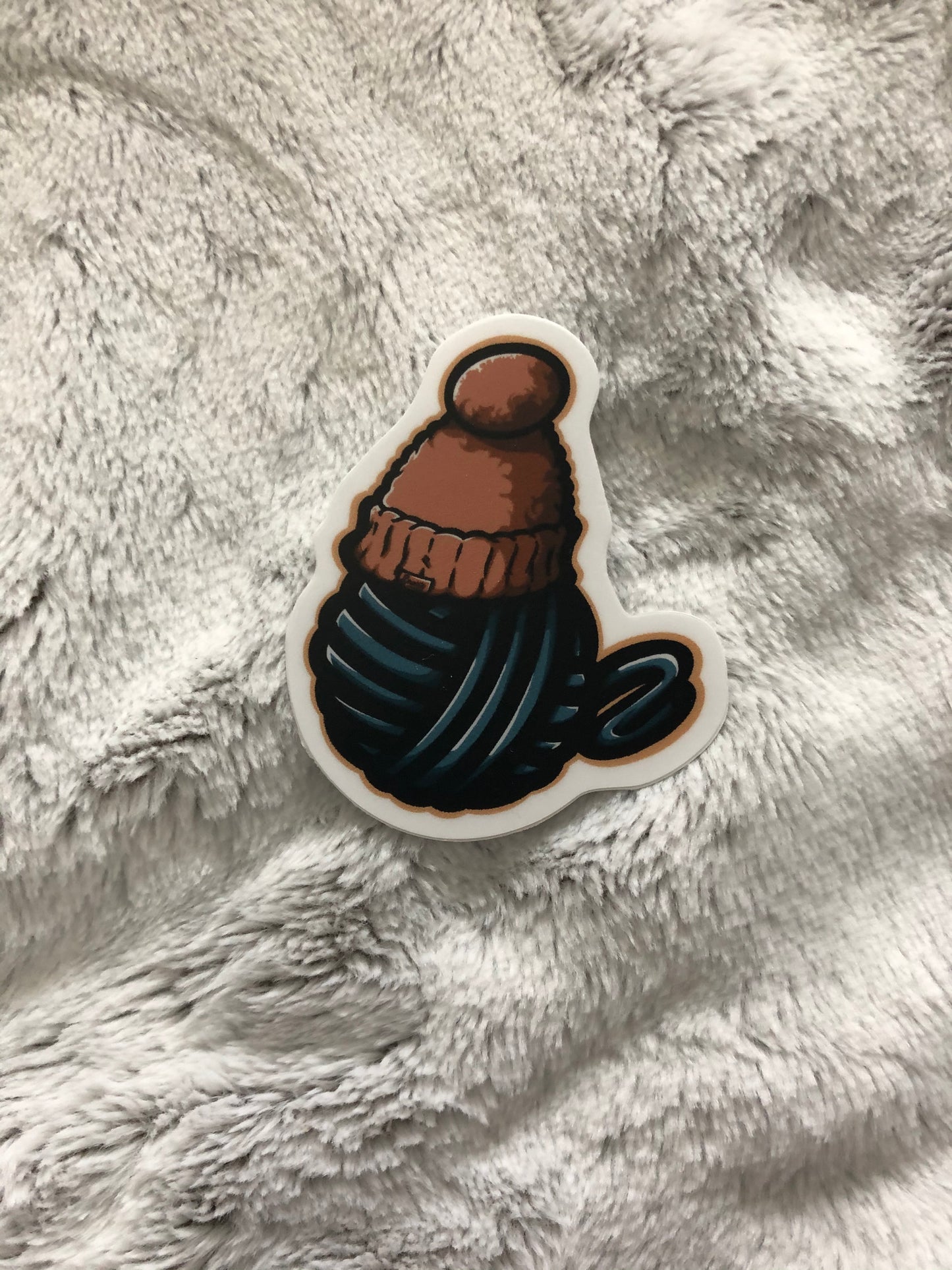 Mini Knit Beanie on a Ball of Yarn Waterproof Vinyl Sticker